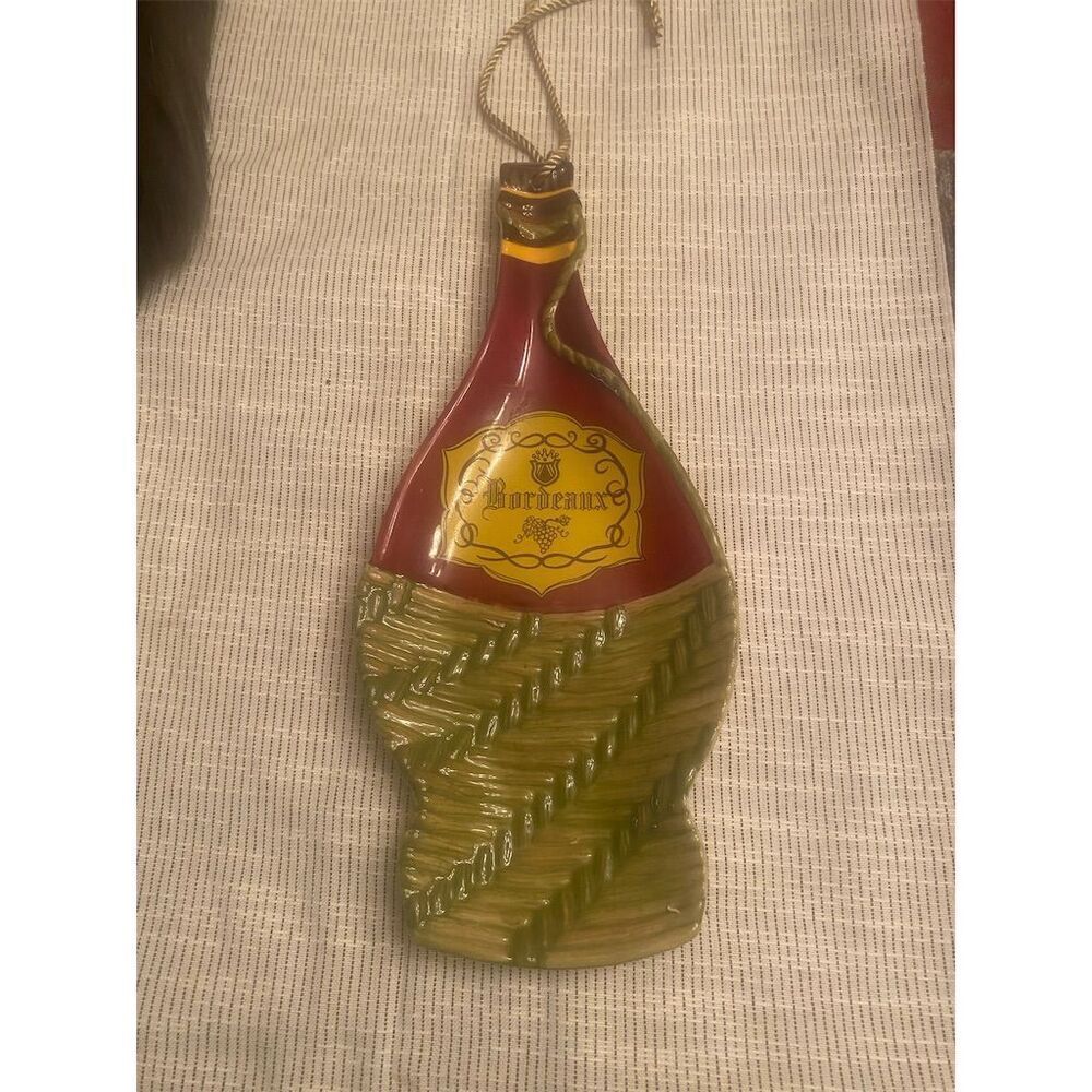 Vintage Bordeaux Decorative Ceramic Bottle Plaque Red & Green